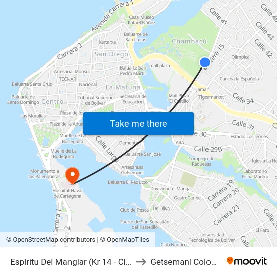Espíritu Del Manglar (Kr 14 - Cl 34a) to Getsemaní Colombia map