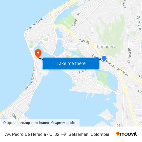 Av. Pedro De Heredia - Cl 32 to Getsemaní Colombia map