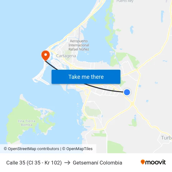 Calle 35 (Cl 35 - Kr 102) to Getsemaní Colombia map
