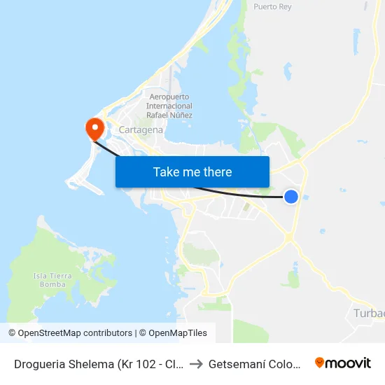 Drogueria Shelema (Kr 102 - Cl 39f) to Getsemaní Colombia map
