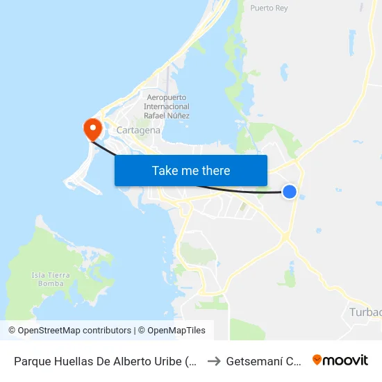 Parque Huellas De Alberto Uribe (Kr 102 - Cl 39h) to Getsemaní Colombia map