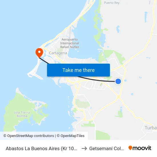 Abastos La Buenos Aires (Kr 102 - Cl 39d) to Getsemaní Colombia map