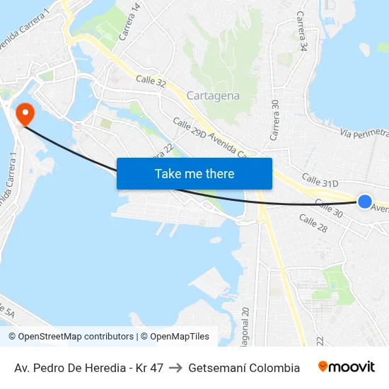 Av. Pedro De Heredia - Kr 47 to Getsemaní Colombia map