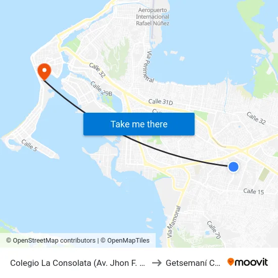 Colegio La Consolata (Av. Jhon F. Kennedy - Cl 26) to Getsemaní Colombia map