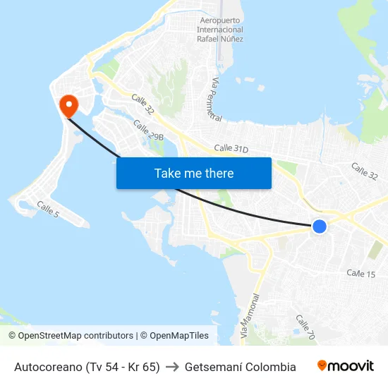 Autocoreano (Tv 54 - Kr 65) to Getsemaní Colombia map