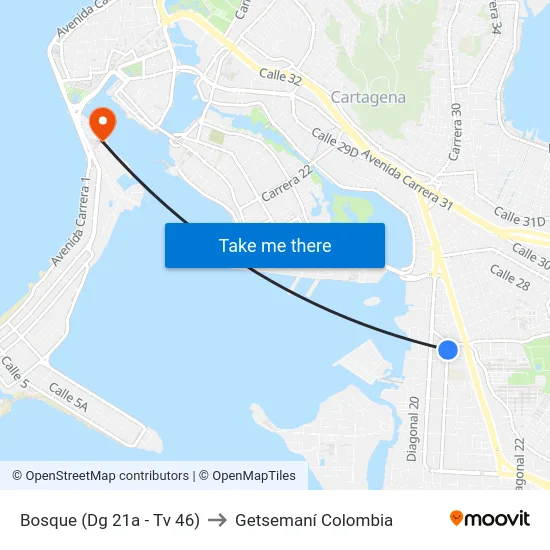 Bosque (Dg 21a - Tv 46) to Getsemaní Colombia map