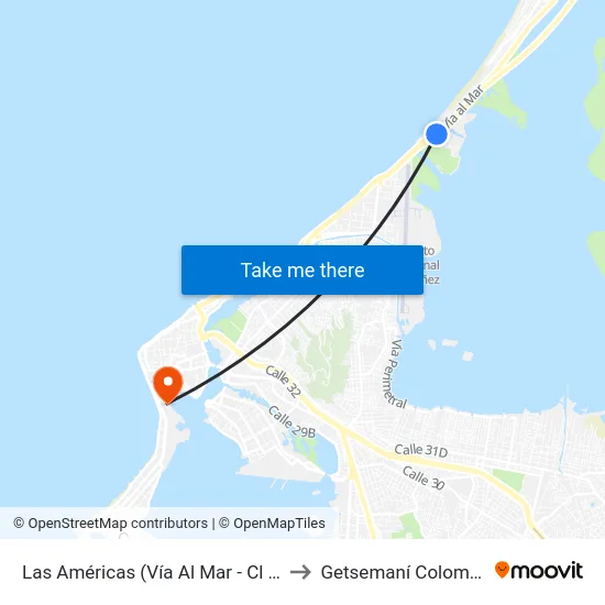 Las Américas (Vía Al Mar - Cl 20) to Getsemaní Colombia map