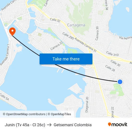 Junín (Tv 45a - Cl 26c) to Getsemaní Colombia map