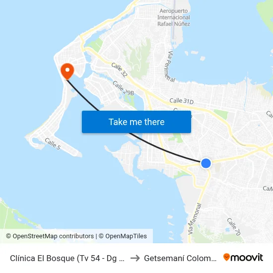 Clínica El Bosque (Tv 54 - Dg 30) to Getsemaní Colombia map