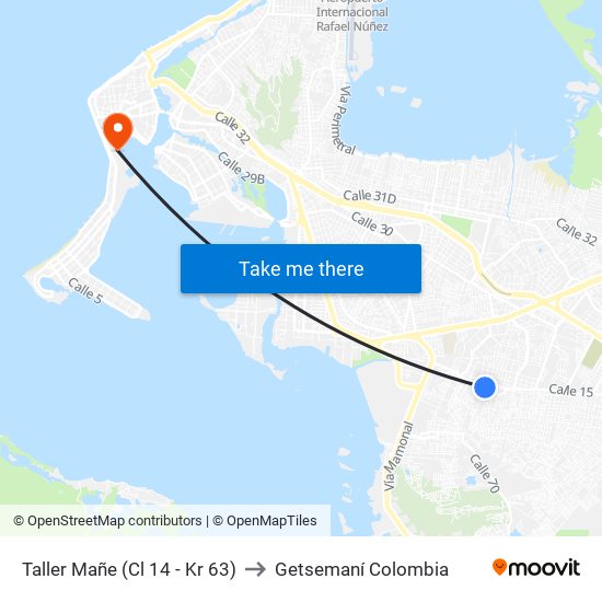 Taller Mañe (Cl 14 - Kr 63) to Getsemaní Colombia map