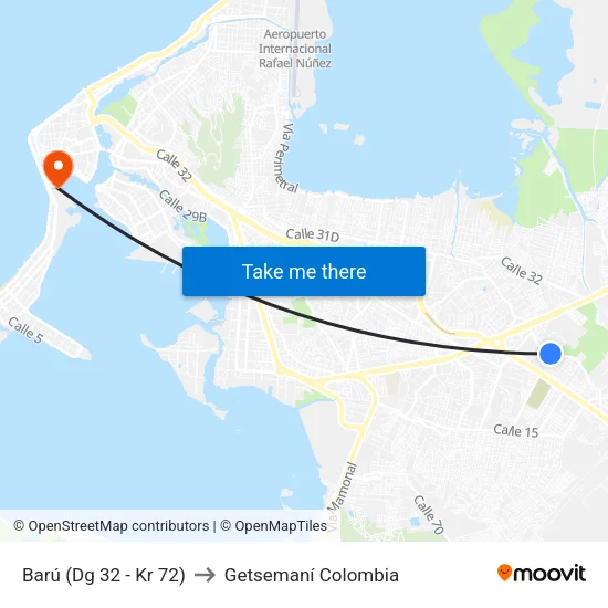 Barú (Dg 32 - Kr 72) to Getsemaní Colombia map