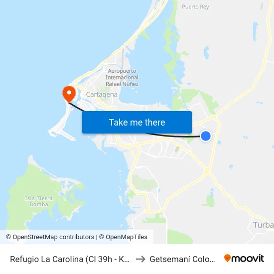 Refugio La Carolina (Cl 39h - Kr 91d) to Getsemaní Colombia map