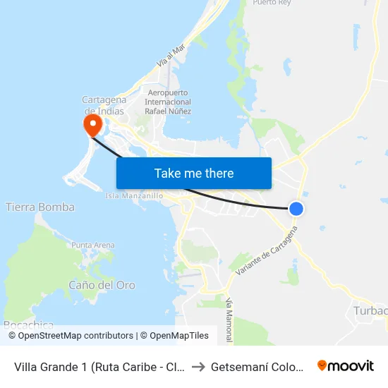 Villa Grande 1 (Ruta Caribe - Cl 39a) to Getsemaní Colombia map