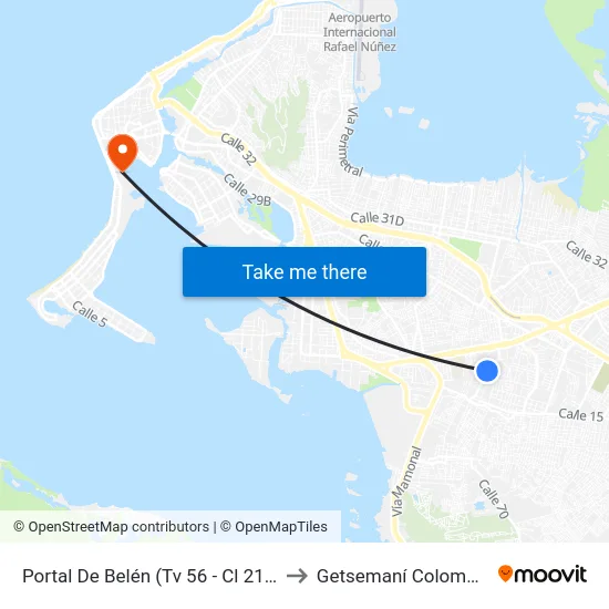 Portal De Belén (Tv 56 - Cl 21a) to Getsemaní Colombia map