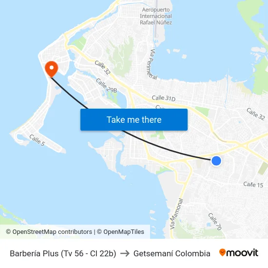 Barbería Plus (Tv 56 - Cl 22b) to Getsemaní Colombia map