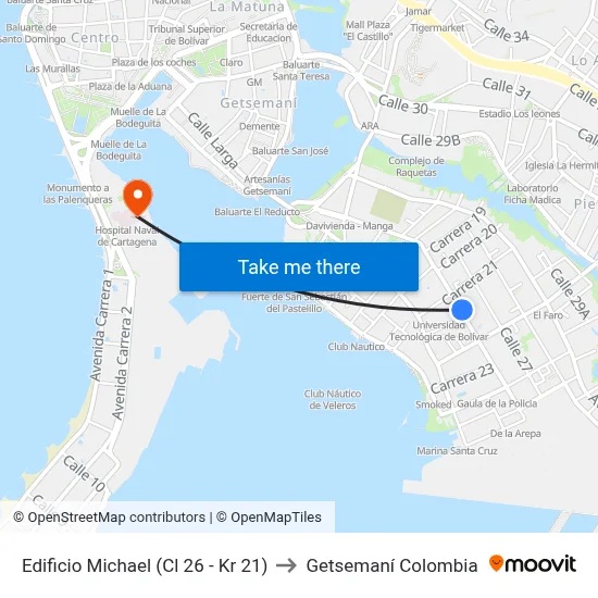 Edificio Michael (Cl 26 - Kr 21) to Getsemaní Colombia map
