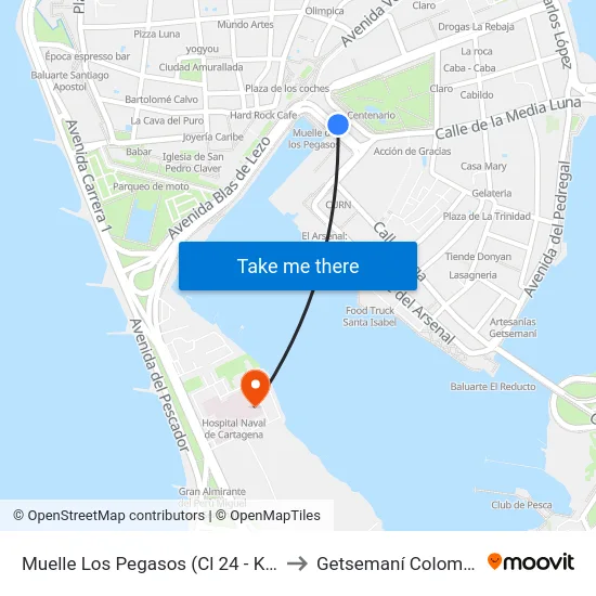 Muelle Los Pegasos (Cl 24 - Kr 8) to Getsemaní Colombia map