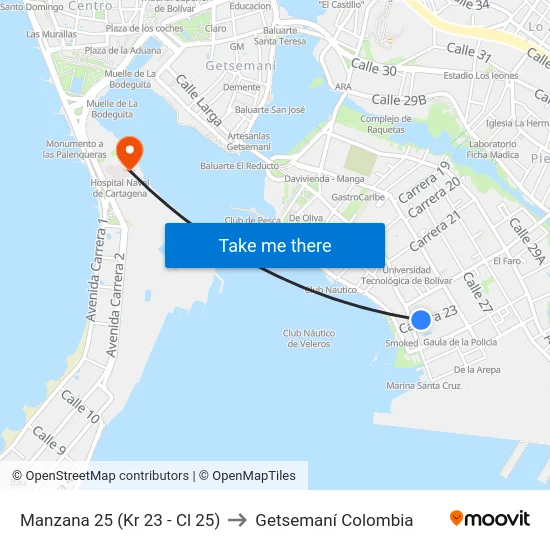 Manzana 25 (Kr 23 - Cl 25) to Getsemaní Colombia map