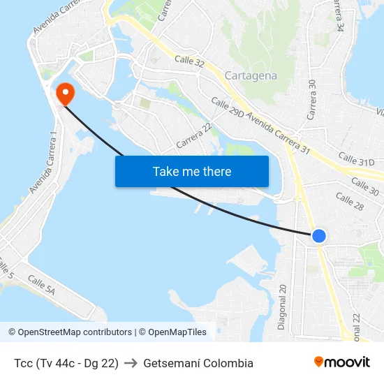 Tcc (Tv 44c - Dg 22) to Getsemaní Colombia map