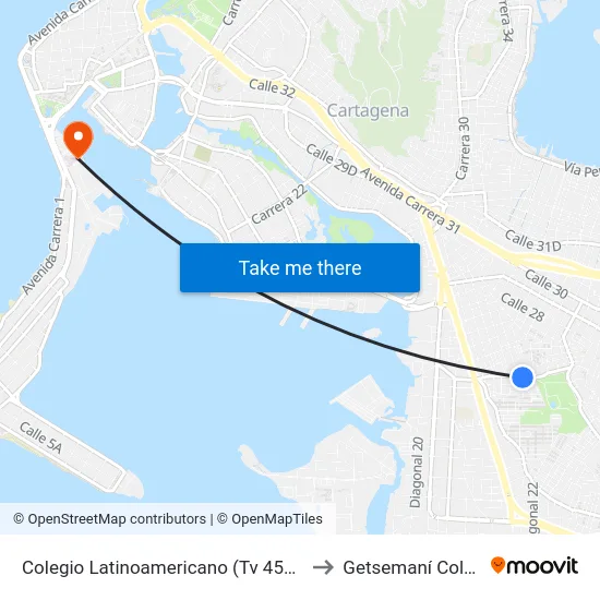 Colegio Latinoamericano (Tv 45a - Dg 26a) to Getsemaní Colombia map