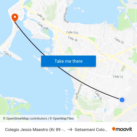 Colegio Jesús Maestro (Kr 89 - Cl 3) to Getsemaní Colombia map