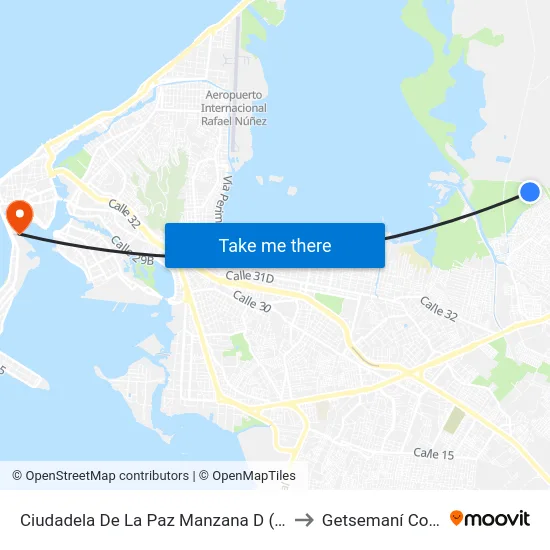 Ciudadela De La Paz Manzana D (Kr 90 - Cl 61) to Getsemaní Colombia map