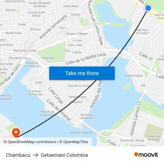 Chambacú to Getsemaní Colombia map