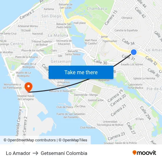 Lo Amador to Getsemaní Colombia map