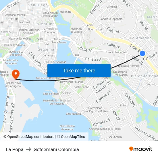 La Popa to Getsemaní Colombia map