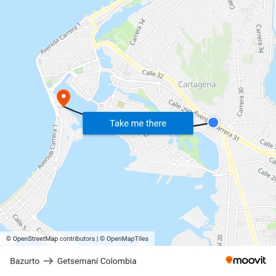 Bazurto to Getsemaní Colombia map