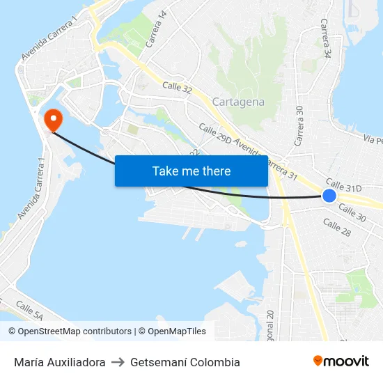 María Auxiliadora to Getsemaní Colombia map