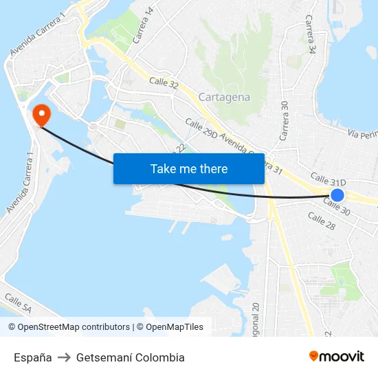 España to Getsemaní Colombia map