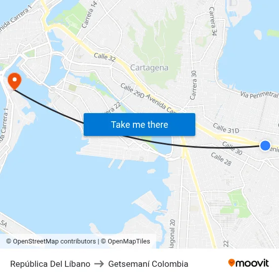 República Del Líbano to Getsemaní Colombia map
