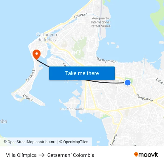 Villa Olímpica to Getsemaní Colombia map