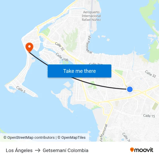 Los Ángeles to Getsemaní Colombia map
