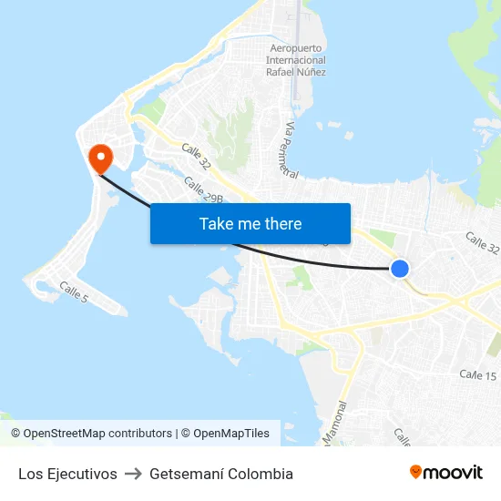Los Ejecutivos to Getsemaní Colombia map