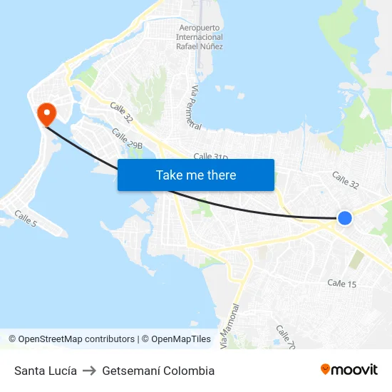 Santa Lucía to Getsemaní Colombia map