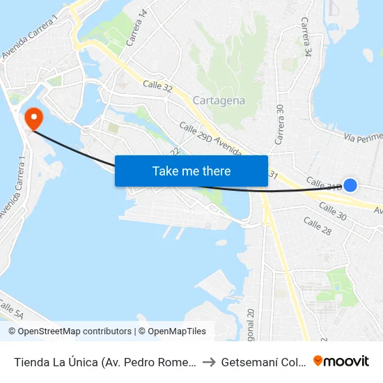 Tienda La Única (Av. Pedro Romero - Kr 44b) to Getsemaní Colombia map