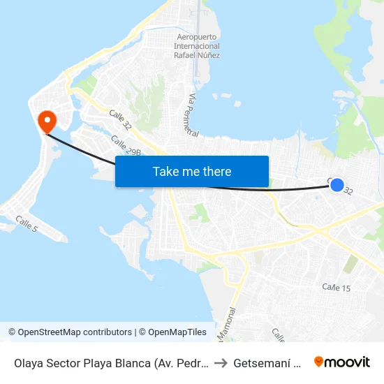 Olaya Sector Playa Blanca (Av. Pedro Romero - Tv 70a) to Getsemaní Colombia map