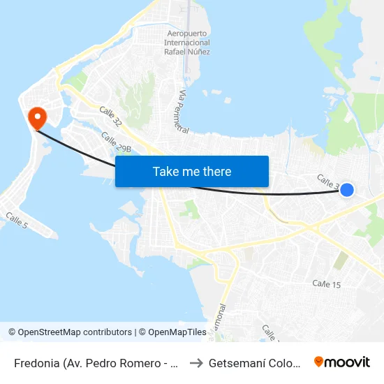 Fredonia (Av. Pedro Romero - Kr 80) to Getsemaní Colombia map