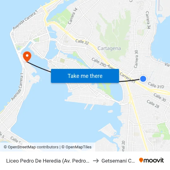 Liceo Pedro De Heredia (Av. Pedro Romero - Kr 34) to Getsemaní Colombia map