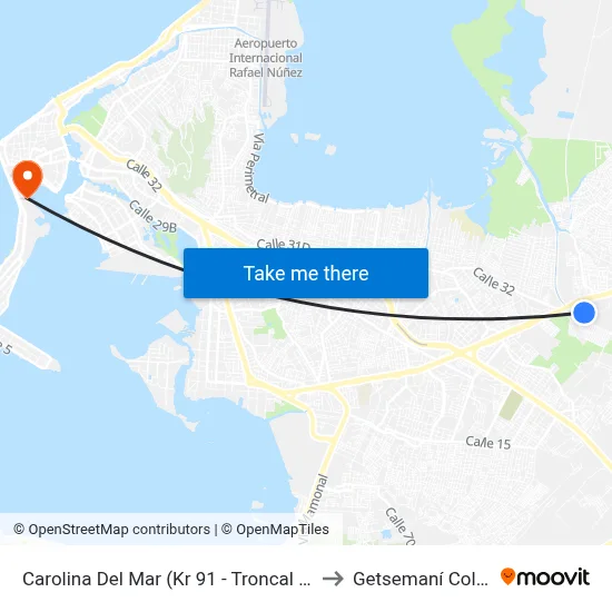 Carolina Del Mar (Kr 91 - Troncal Del Caribe) to Getsemaní Colombia map