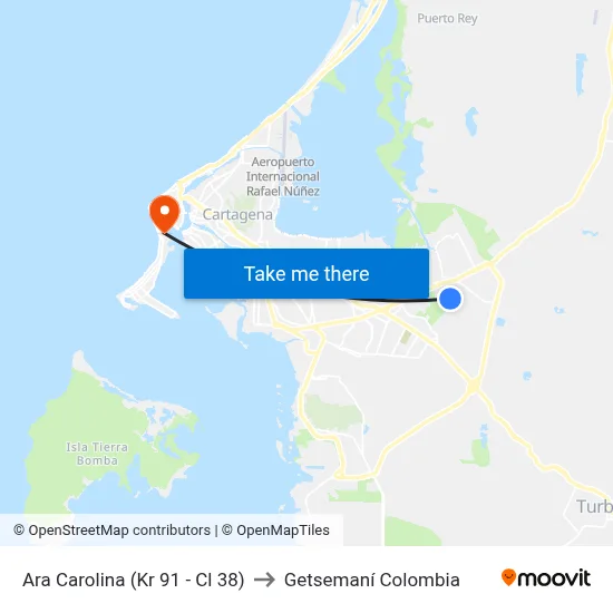 Ara Carolina (Kr 91 - Cl 38) to Getsemaní Colombia map