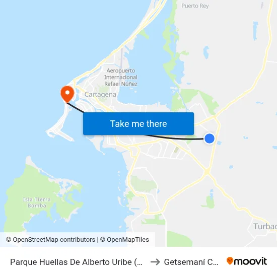 Parque Huellas De Alberto Uribe (Cl 39h - Kr 102) to Getsemaní Colombia map