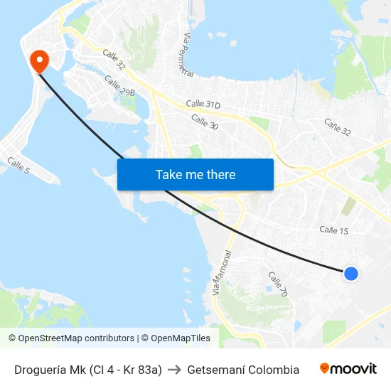 Droguería Mk (Cl 4 - Kr 83a) to Getsemaní Colombia map