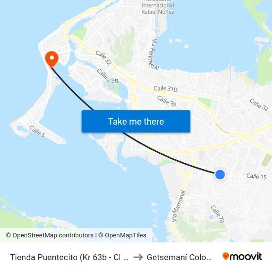 Tienda Puentecito (Kr 63b - Cl 14a) to Getsemaní Colombia map