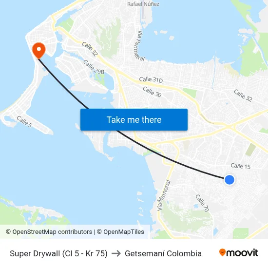 Super Drywall (Cl 5 - Kr 75) to Getsemaní Colombia map