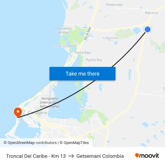 Troncal Del Caribe - Km 13 to Getsemaní Colombia map