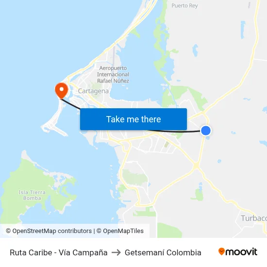 Ruta Caribe - Vía Campaña to Getsemaní Colombia map