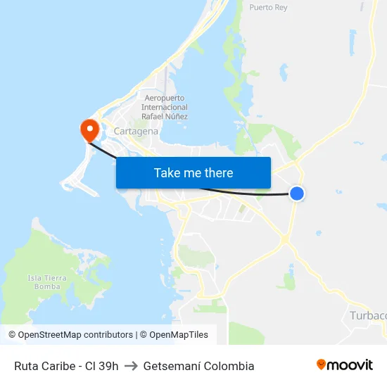 Ruta Caribe - Cl 39h to Getsemaní Colombia map